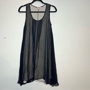 Calypso St. Barth Silk Overlay Navy Blue Cream Stripe Dress Strapless Size Small